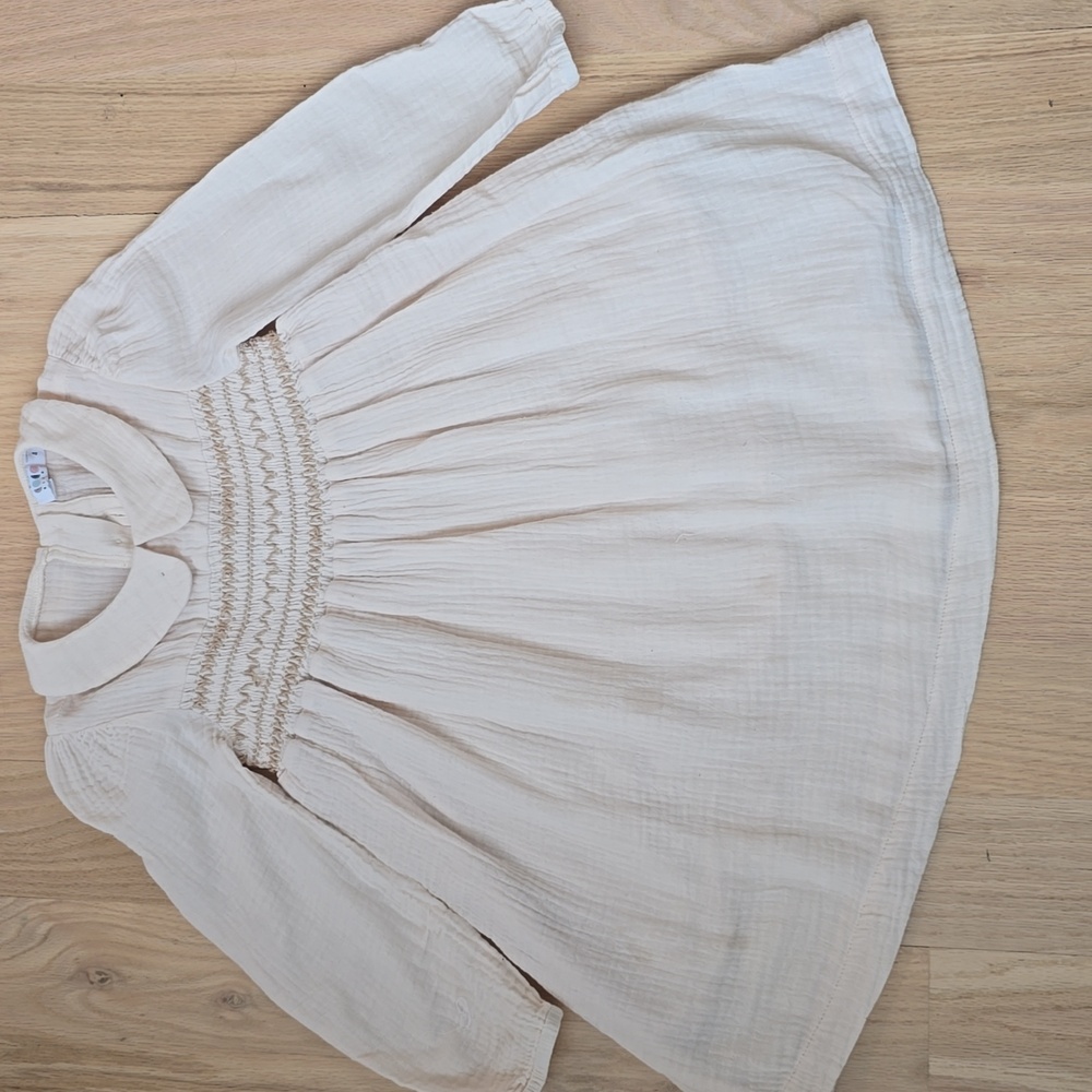 Elegant Cream Kids Dress with Smocked Detail